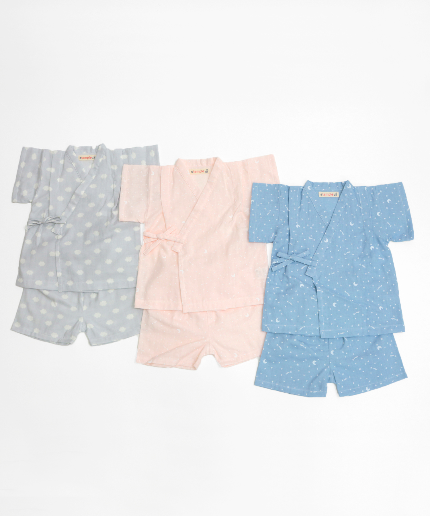 日本製赤ちゃん服・ベビー用品ブランドスタンプルコットン100％着心地抜群甚平さん80サイズシンプルデザインなのでご出産祝いにも3色画像