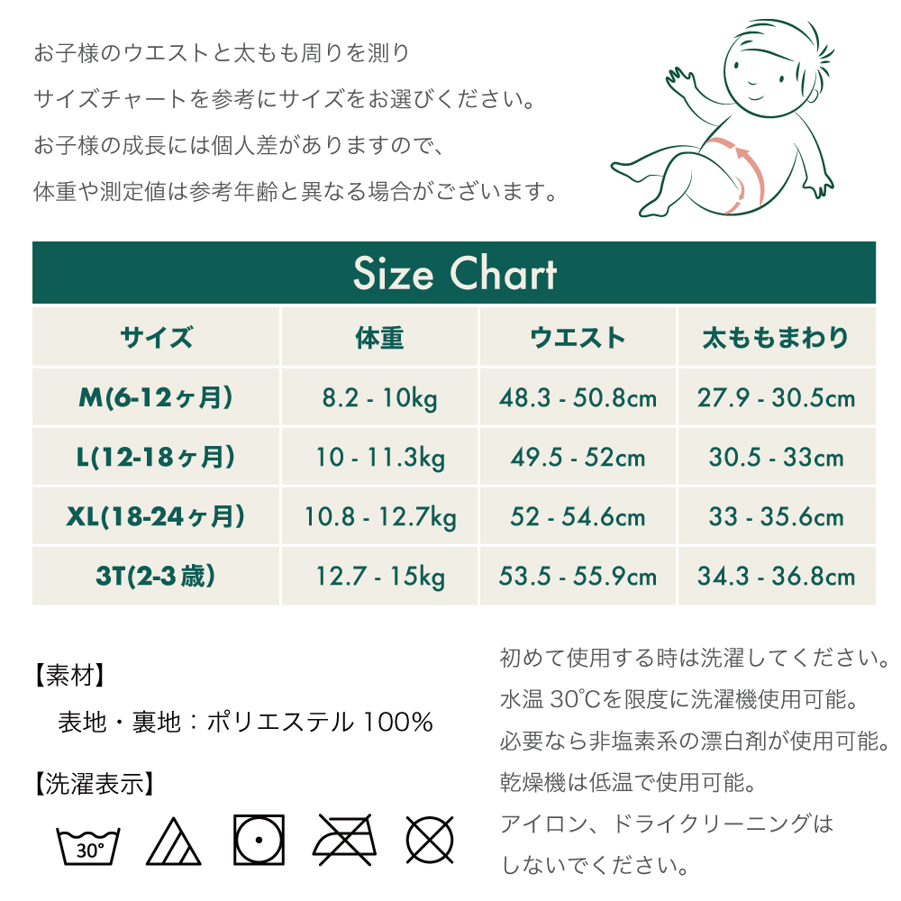 使い捨て水着パンツはもういらない！繰り返し使えるオムツ機能付水遊びパンツiplay(アイプレイ)ベビー用水着スイムパンツ（NavyNarwhaleネイビーくじら）の画像