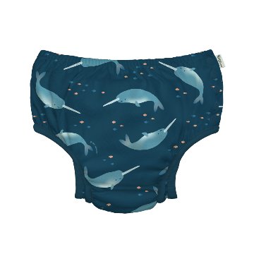 使い捨て水着パンツはもういらない！繰り返し使えるオムツ機能付水遊びパンツiplay(アイプレイ)ベビー用水着スイムパンツ（NavyNarwhaleネイビーくじら）の画像