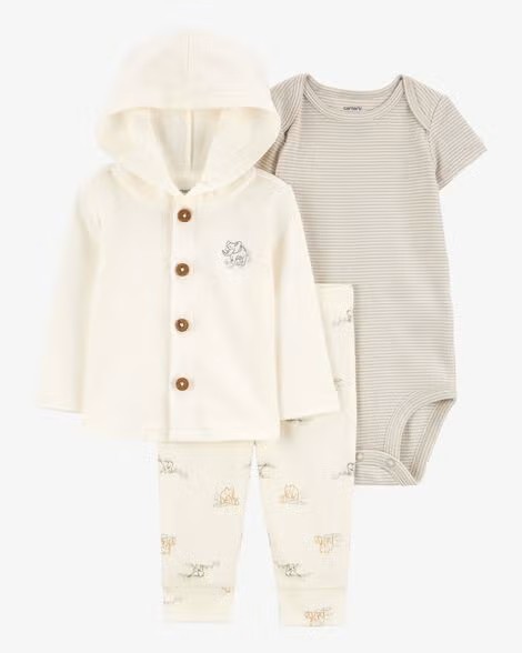 ご出産祝いにアメリカベビー服ブランド「カーターズ」赤ちゃん服3点セットフード付きパーカー・ボディスーツ・パンツ12ヶ月/目安体重～11.1㎏日本サイズ80の画像