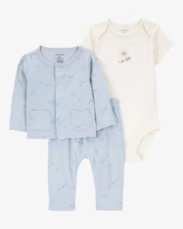 ご出産祝いにアメリカベビー服ブランド「カーターズ」赤ちゃん服3点セットスナップボタンカーデ・ボディスーツ・パンツ9ヵ月/目安体重~9.3㎏と12ヶ月/目安体重～11.1㎏日本サイズ80の画像