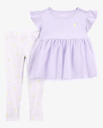 アメリカ子供服ブランド「カーターズ」女の子服上下セットラベンダーカラー／レモン柄トップスのチュールがかわいい☆お誕生日プレゼントに！4T＝110サイズの画像