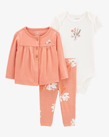 ご出産祝いにアメリカベビー服ブランド「カーターズ」赤ちゃん服3点セットあるととっても便利なベビー服赤ちゃん用カーディガン・ボディスーツ・パンツ6ヵ月/目安体重~7.5㎏の画像