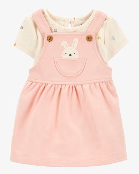 アメリカ子供服ブランド「カーターズ」女の子服2点セットジャンパースカートうさぎアプリケ付＋うさぎプリントボディスーツお誕生日プレゼントに！24M＝90サイズの画像