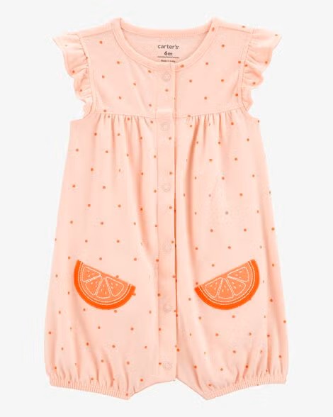 夏のお出かけ着に！アメリカベビー服・子ども服ブランド「カーターズ」赤ちゃん服オレンジショートオール3M～5.7㎏、6M～7.5㎏ご出産祝いにも！の画像