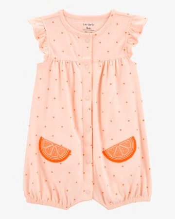 夏のお出かけ着に！アメリカベビー服・子ども服ブランド「カーターズ」赤ちゃん服オレンジショートオール3M～5.7㎏、6M～7.5㎏ご出産祝いにも！の画像