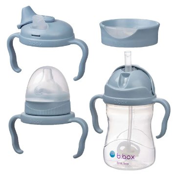 対象月齢３ヵ月～「b.boxビーボックス」ステップアップマグセットくすみカラーブルーご出産祝いにおすすめ！哺乳瓶からコップ飲みの練習まで成長にあわせて使えます!おすすめギフトセット（ブルー）の画像