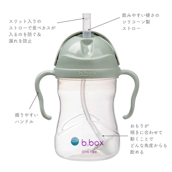 対象月齢３ヵ月～「b.boxビーボックス」ステップアップマグセットくすみカラーご出産祝いにおすすめ！哺乳瓶からコップ飲みの練習まで成長にあわせて使えます!おすすめギフトセット（セージGreen）の画像