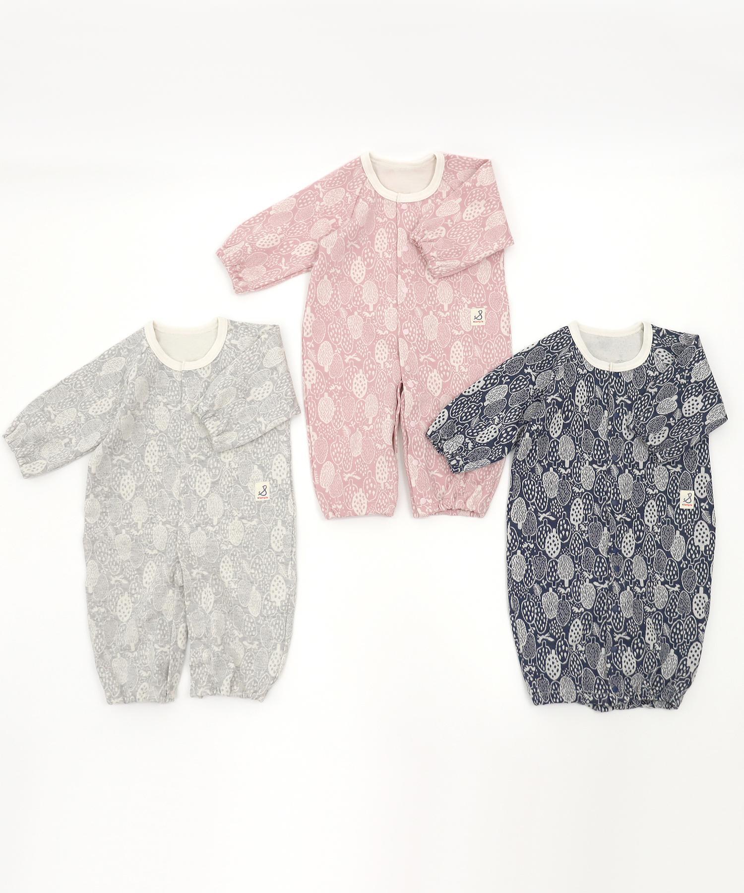 日本製ベビー服ブランド「スタンプル」北欧風フォレストジャガード綿コットン100％着心地抜群ベビー服2ウェイオールご出産祝い・ご出産準備に！50-70㎝（３色）MadeinJapanの画像