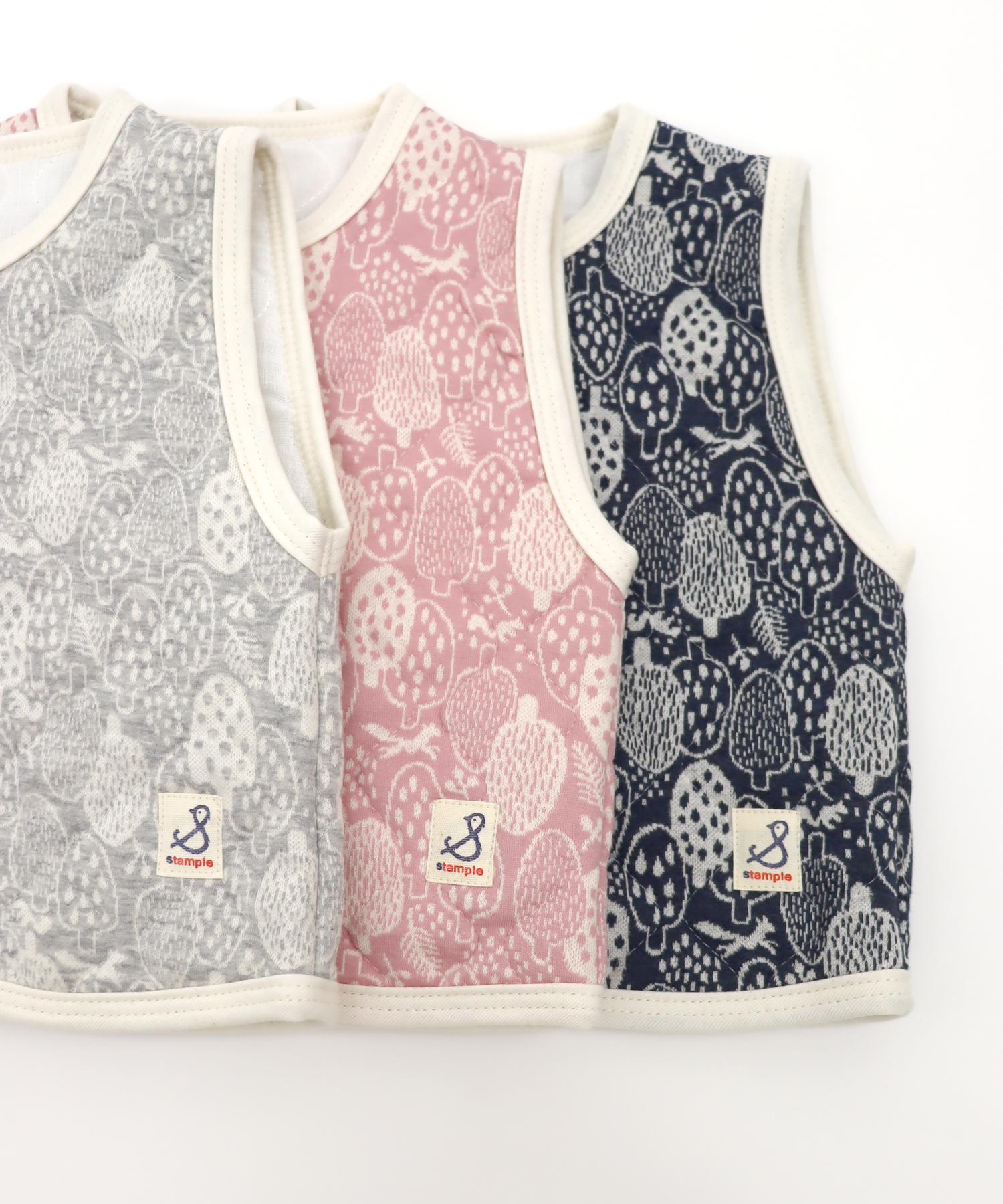 日本製ベビー服ブランド「スタンプル」北欧風フォレストジャガード綿コットン100％中綿キルト加工☆着心地抜群ベビー用ベストご出産祝い・ご出産準備に！60-80㎝（3色）MadeinJapanの画像