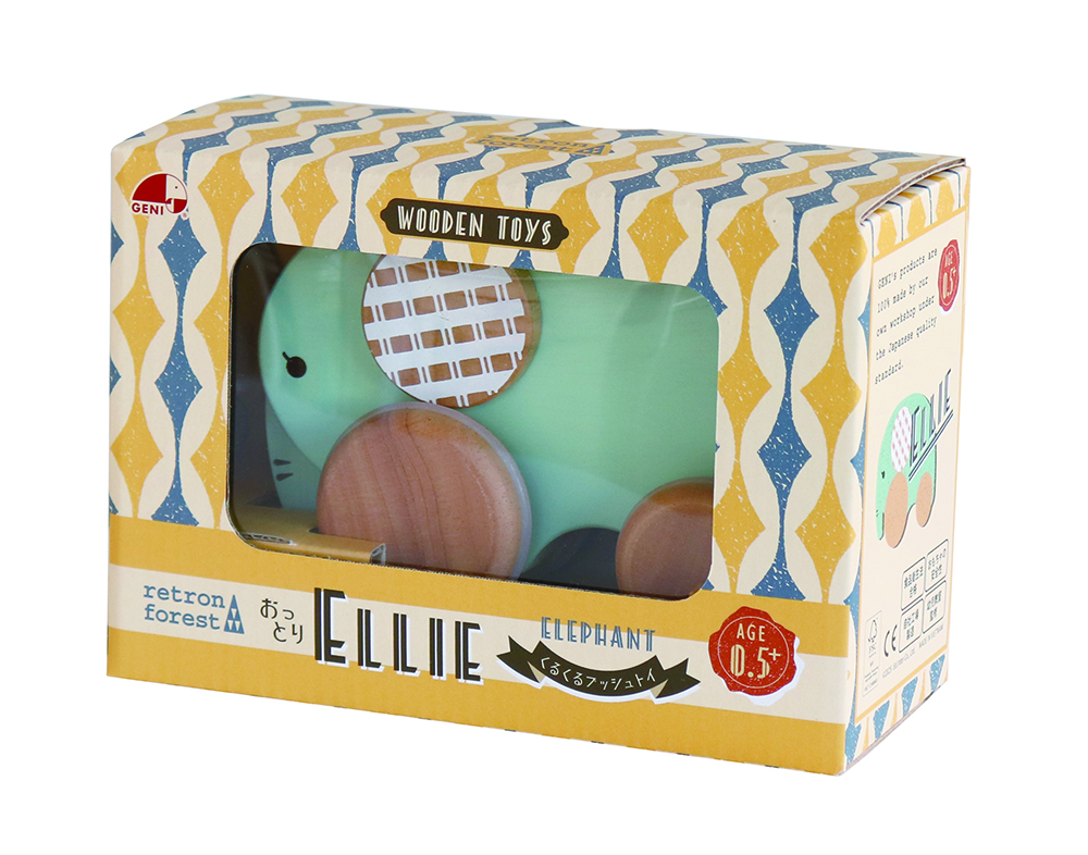 ラッピング無料！ご出産祝い・プチギフトに！レトロモダンなデザインでほっこり楽しい知育玩具〝レトロンフォレスト〟シリーズくるくるプッシュトイ おっとりEllie -エリーの画像