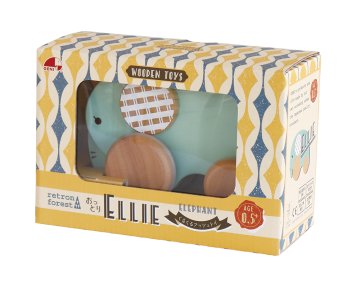 ラッピング無料！ご出産祝い・プチギフトに！レトロモダンなデザインでほっこり楽しい知育玩具〝レトロンフォレスト〟シリーズくるくるプッシュトイ おっとりEllie -エリーの画像