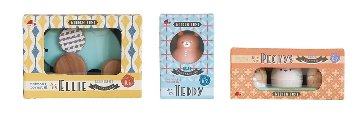 ラッピング無料！ご出産祝い・プチギフトに！レトロモダンなデザインでほっこり楽しい知育玩具〝レトロンフォレスト3種のラトル たまごマラカス おしゃべりPeckys -ペッキーズ-の画像