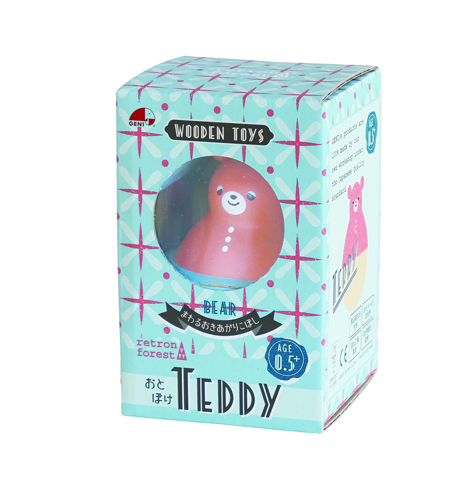 ラッピング無料！プチギフトに！レトロモダンなデザインでほっこり楽しい知育玩具”レトロンフォレスト″シリーズ「まわるおきあがりこぼし おとぼけTeddy -テディ-」ご出産祝いにも◎の画像
