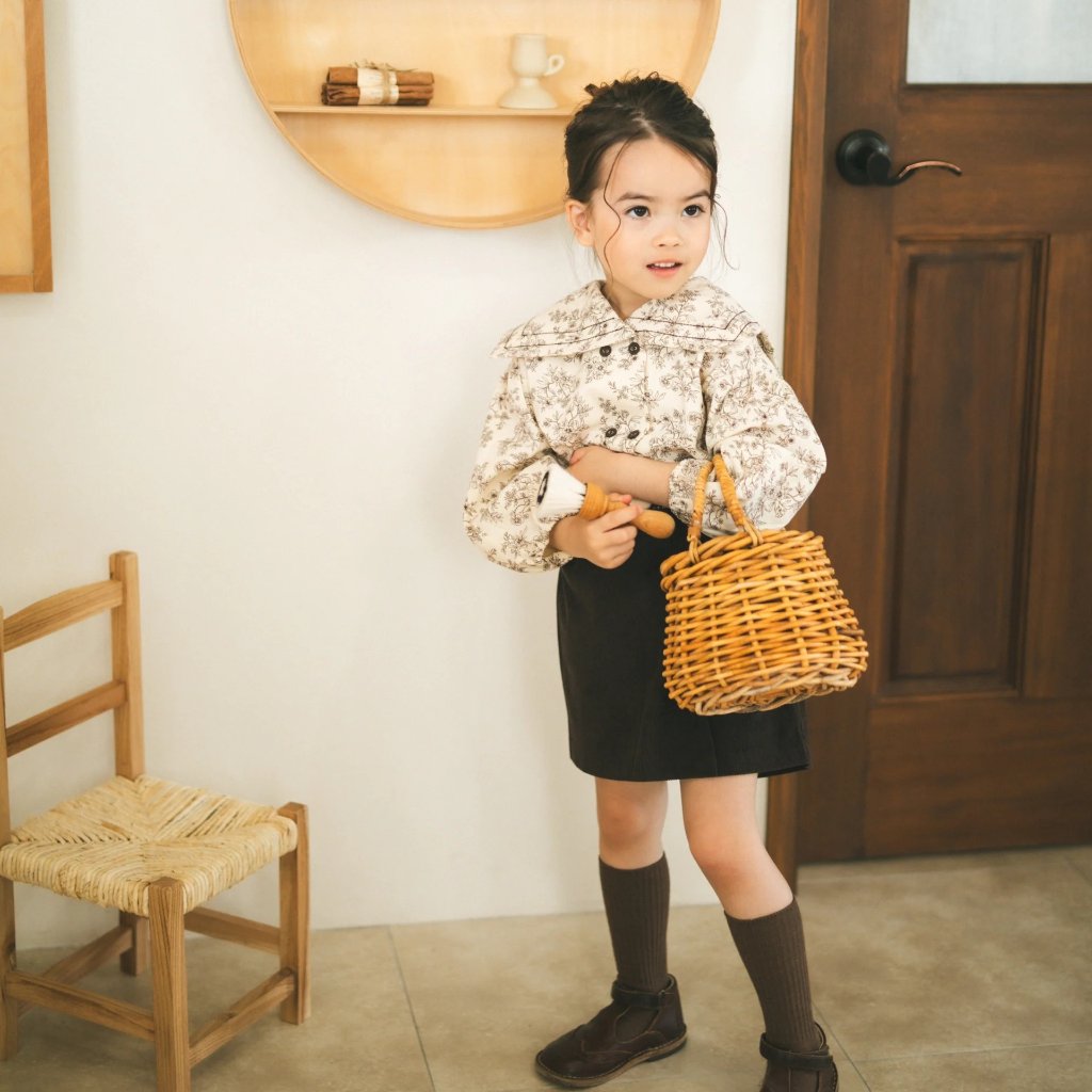 「PetitMigプチミグ」秋の新作子供服セーラーカラー花柄ダブルボタンブラウス・お誕生日プレゼント・クリスマスプレゼントに！80サイズ、90サイズ、100サイズ、110サイズの画像