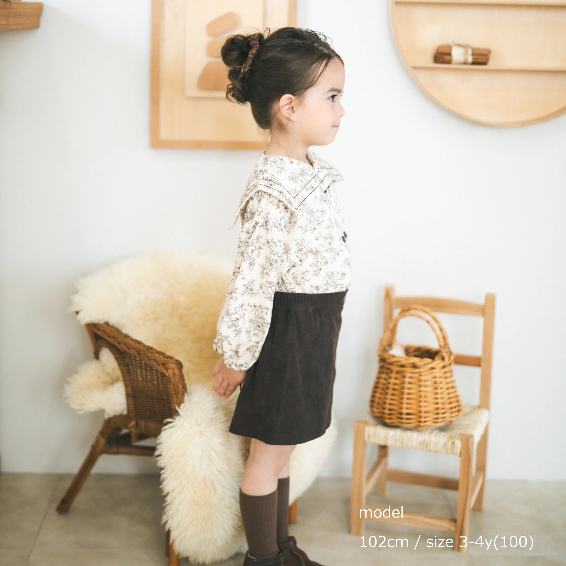 「PetitMigプチミグ」秋の新作子供服セーラーカラー花柄ダブルボタンブラウス・お誕生日プレゼント・クリスマスプレゼントに！80サイズ、90サイズ、100サイズ、110サイズの画像