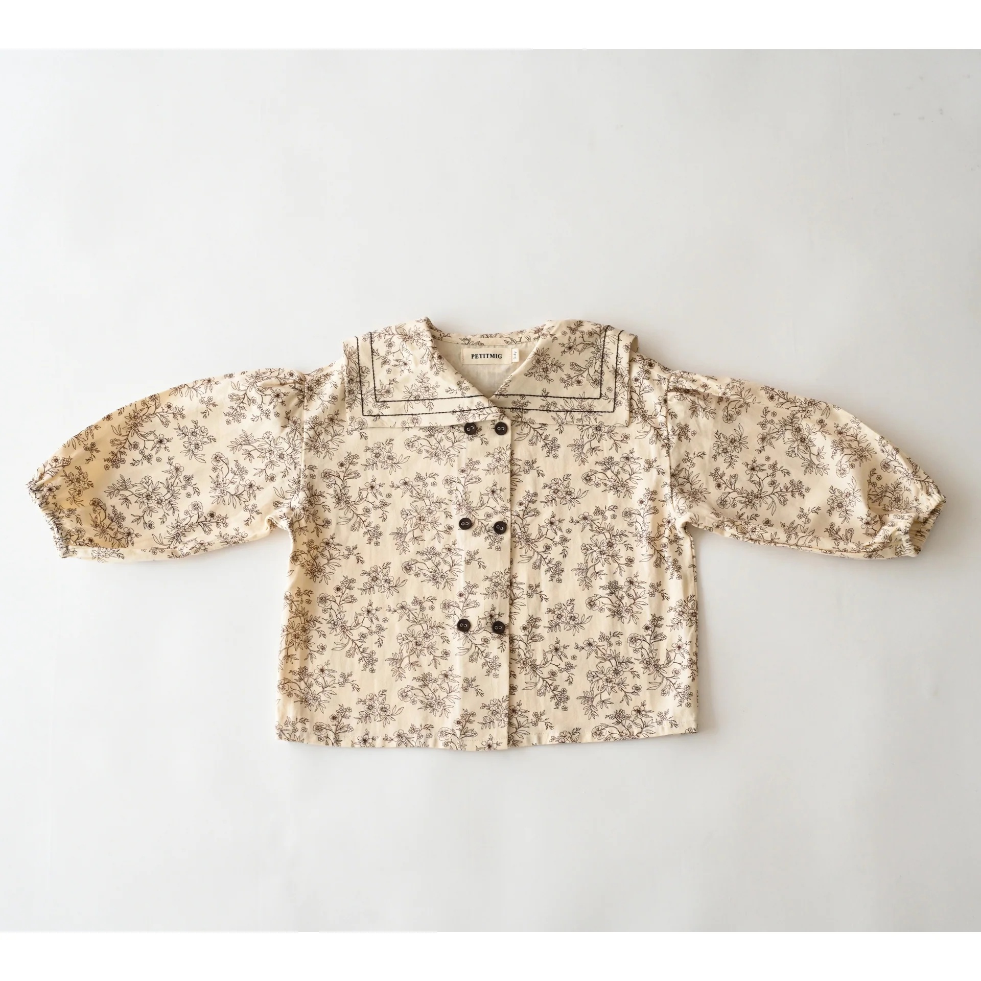 「PetitMigプチミグ」秋の新作子供服セーラーカラー花柄ダブルボタンブラウス・お誕生日プレゼント・クリスマスプレゼントに！80サイズ、90サイズ、100サイズ、110サイズの画像