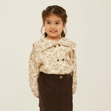 「PetitMigプチミグ」秋の新作子供服セーラーカラー花柄ダブルボタンブラウス・お誕生日プレゼント・クリスマスプレゼントに！80サイズ、90サイズ、100サイズ、110サイズの画像