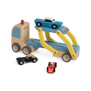 ベルギーおもちゃブランド「クラシックワールド」カートランスポーター 車のおもちゃ 知育玩具 トレーラー トラック ミニカー 木製 幼児 1歳半 18カ月 の画像