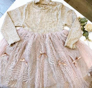 発表会などの特別なシーンでも！チュール付きワンピース・ドレス　リボン　シンプルデザインでお誕生日プレゼントにもおすすめサイズ80から120の画像