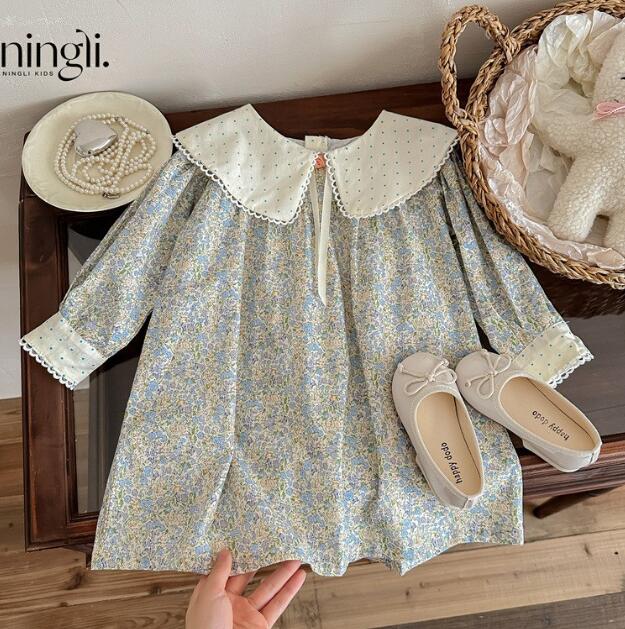 リバティ風小花柄 子供用ワンピース｜女の子服 90サイズ｜お出かけ着・発表会・お誕生日プレゼントにの画像