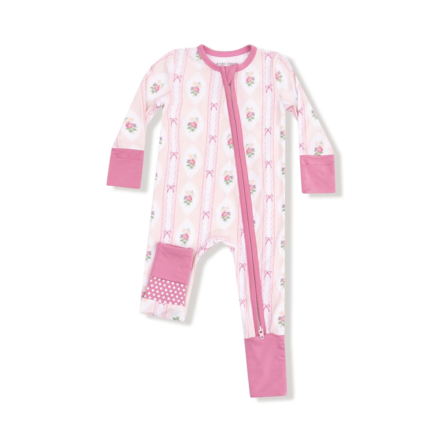 ご出産祝い・お誕生日プレゼントに！サンフランシスコ発ベビー服ブランド「エンジェルディア」ジッパーで脱ぎ着も楽々赤ちゃん服・カバーオール表示サイズ3-6Mと6-12ｍの画像