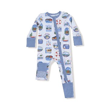 ご出産祝い・お誕生日プレゼントに！サンフランシスコ発ベビー服ブランド「エンジェルディア」ジッパーで脱ぎ着も楽々赤ちゃん服・カバーオール表示サイズ3-6M（目安60-70）の画像