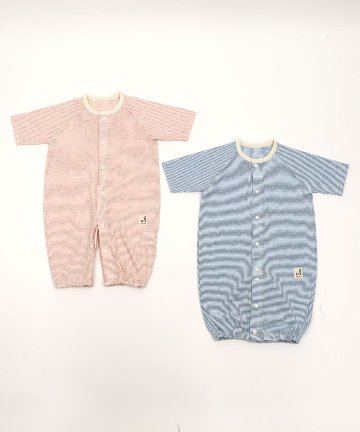 日本製ベビー服ブランド「スタンプル」春の赤ちゃん服入荷！ボーダー綿コットン100％2ウェイオールご出産祝い・ご出産準備に！50-70㎝ベビー用帽子、ベビー用カップ入り靴下ギフトもの画像