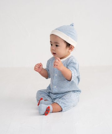 ラッピング無料！出産祝いに人気の日本製ベビーギフトセット 「スタンプル」新生児～ 2WAYオール＋ベビー帽子＋靴下 3点セットの画像