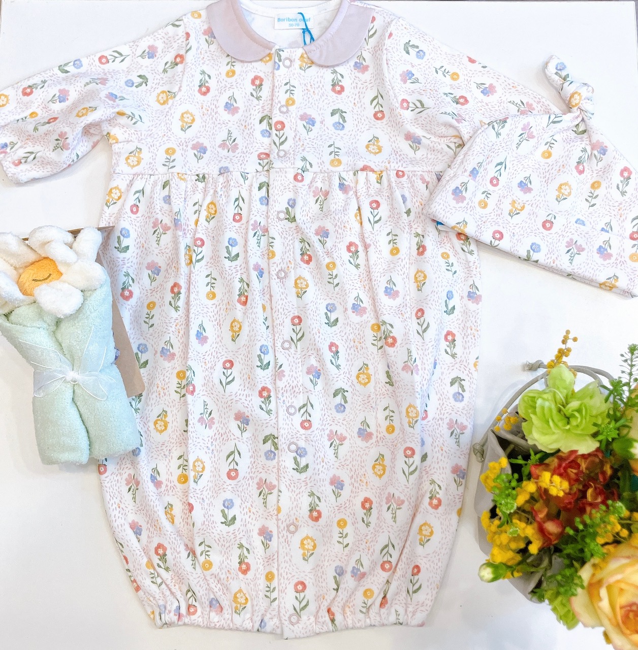 【ラッピング無料】出産祝いに人気｜日本製ベビー服2WAYオールギフト｜女の子におすすめ【上質な贈り物】Boribonウーフ｜新生児から長く使えますの画像