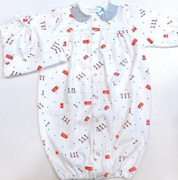 【ラッピング無料】出産祝いに人気｜日本製ベビー服2WAYオールギフト＆ベビー用帽子＆モンテッソーリ絵本｜Boribonウーフ｜新生児から長く使えるギフトセット（ロンドン）の画像