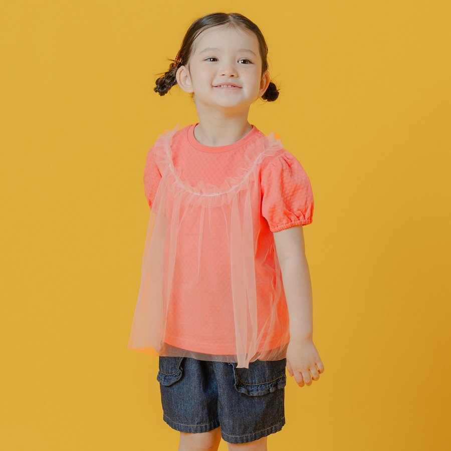 100サイズ 女の子 春夏お出かけコーデ3点セット｜花柄ウィンドブレーカー×チュールTシャツ×ハーフパンツ 3点セット｜ご入園祝いや2歳-3歳のお誕生日プレゼントに！！の画像
