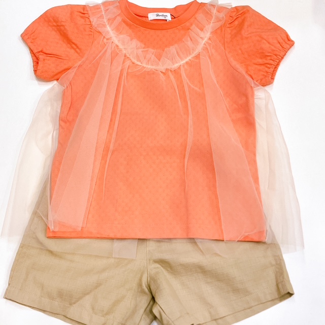 100サイズ 女の子 春夏お出かけコーデ3点セット｜花柄ウィンドブレーカー×チュールTシャツ×ハーフパンツ 3点セット｜ご入園祝いや2歳-3歳のお誕生日プレゼントに！！の画像