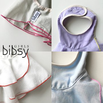 ご出産祝いにおすすめ！日本製ベビー服お洋服とスタイが合体した「ビブシィ」60-80サイズベビー服フラワーフリルビブシィブルー/ピンク画像