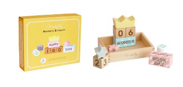 ラッピング無料！ご出産祝い、お誕生日プレゼントパステルカラーがかわいい木製玩具シリーズ「ミルキートイ」メモリービスケット成長をかわいく記録♪積み木として遊んでも♪画像