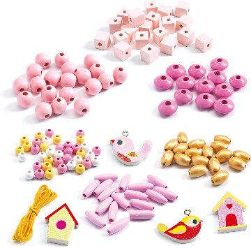 フランスおもちゃブランド「DJECOジェコ」手づくりアクセサリーキットウッデンビーズバードお誕生日プレゼントに対象4歳以上 （ピンク）画像