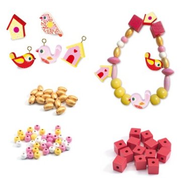 フランスおもちゃブランド「DJECOジェコ」手づくりアクセサリーキットウッデンビーズバードお誕生日プレゼントに対象4歳以上 （ピンク）画像
