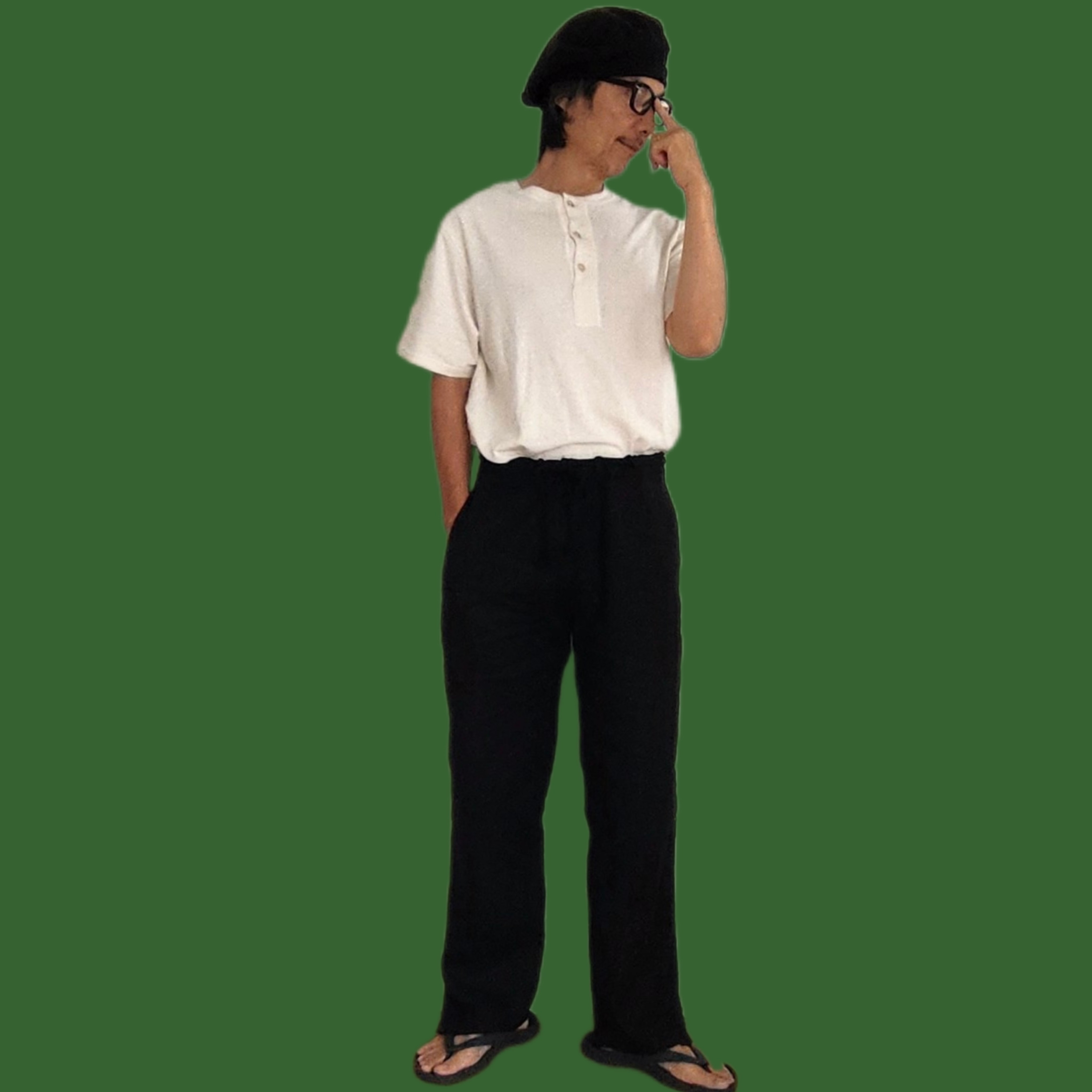 Phatee - 100% hemp plain weave easy long pants / black (sharing with the CEO)の画像