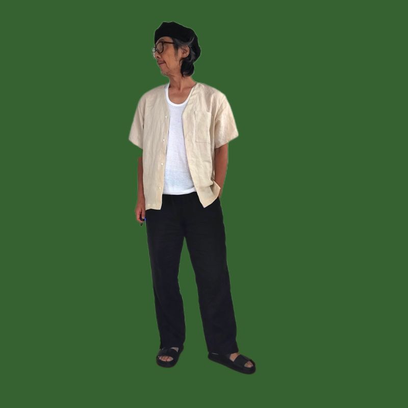 Phatee - 100% hemp plain weave no collar shirts / kinari (sharing with the CEO)の画像