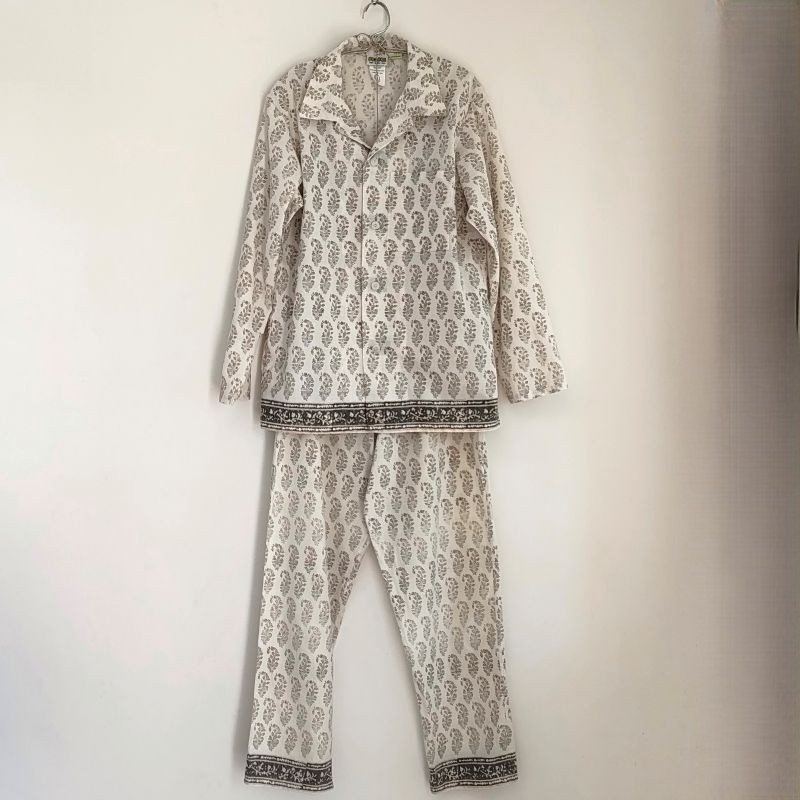 Phatee - 100% INDIAN COTTON HAND-PRINTING PAJAMAS / OFFWHITE (sharing with the CEO)の画像