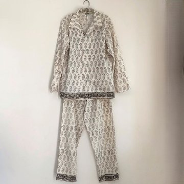 Phatee - 100% INDIAN COTTON HAND-PRINTING PAJAMAS / OFFWHITE (sharing with the CEO)の画像