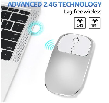 USB充電式ワイヤレスマウス 無線 静音 薄型 スリム オートスリープ 軽量 2.4G アルミ合金 DPI切り替え可画像