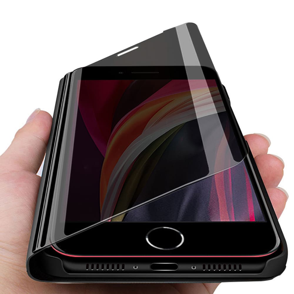 iPhone15 ハーフクリアケース 手帳型 iPhone14Plus 13mini ProMax SE第3世代 半透明 透ける ミラー 保護カバー 閉じても画面が見える スタンド画像