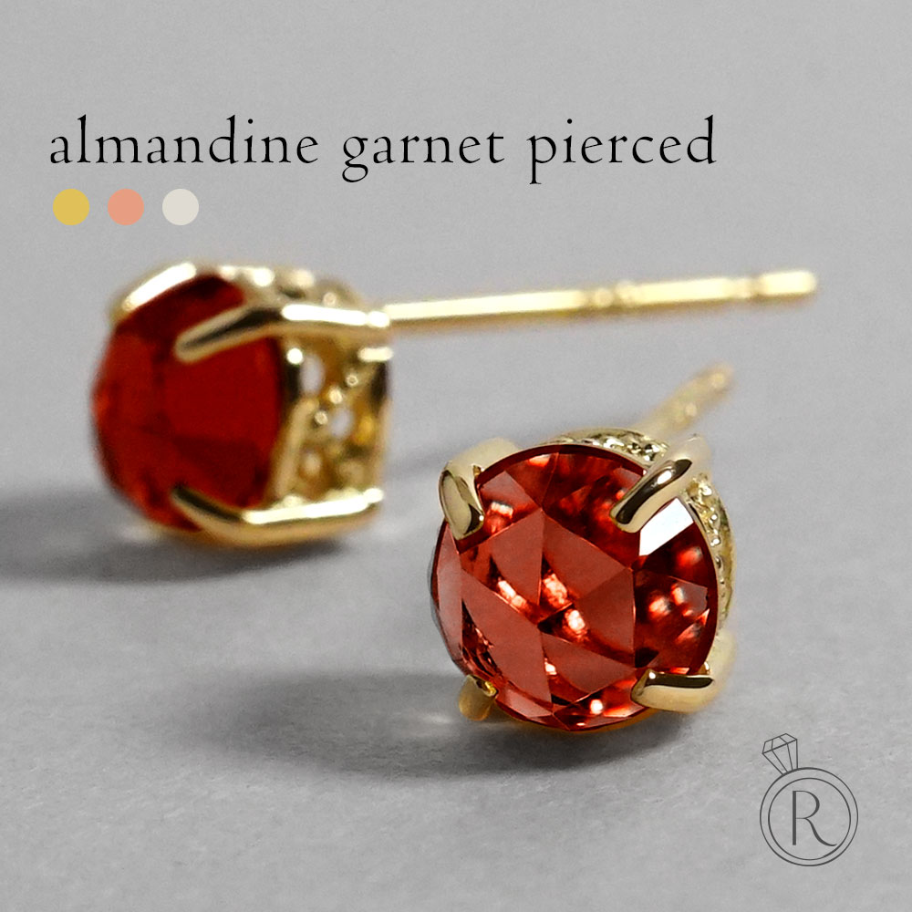 K18 アルマンディン ガーネット ローズカット ピアス rpacp1789g23の画像