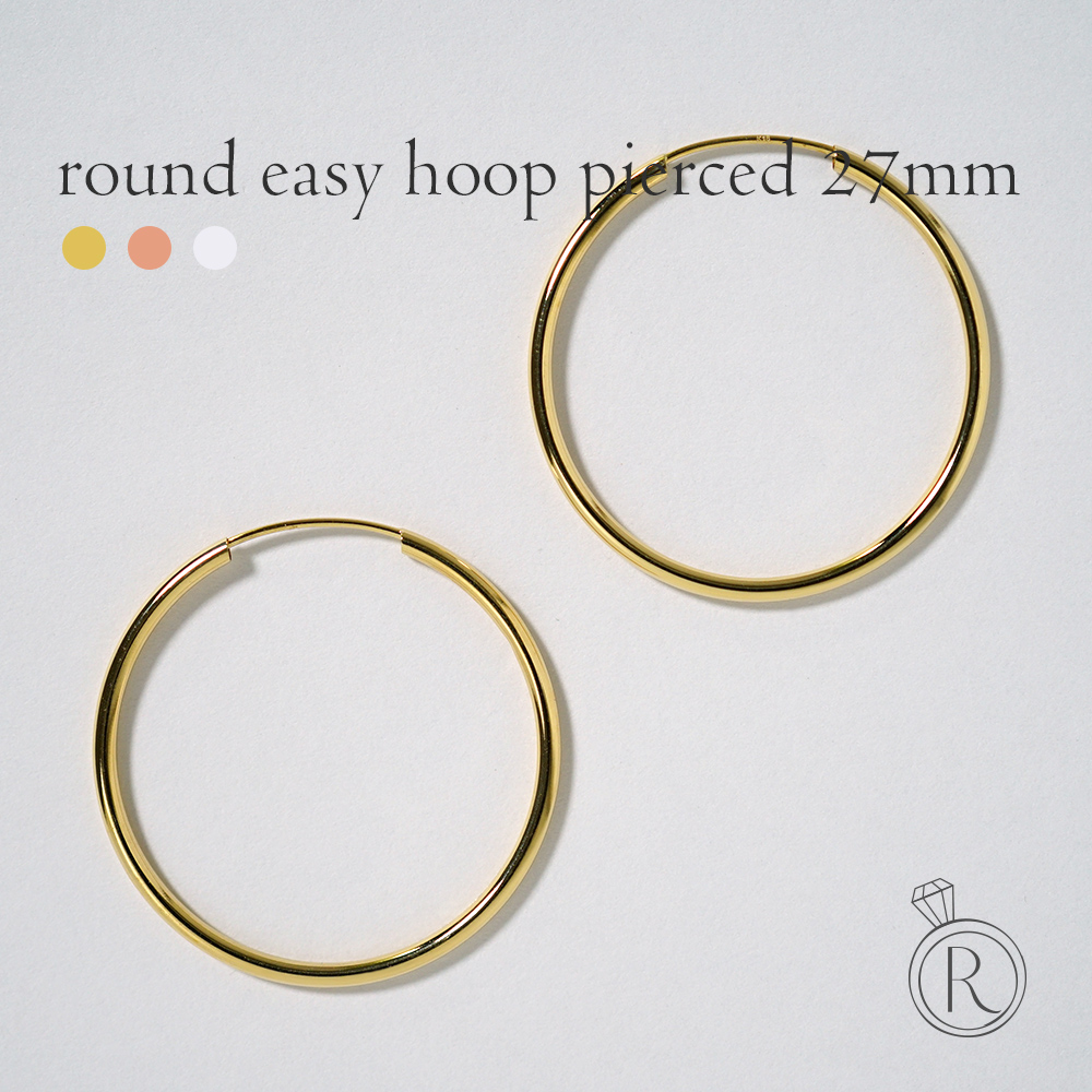 K18 ラウンド イージー フープピアス 27mm rpj3319a23の画像