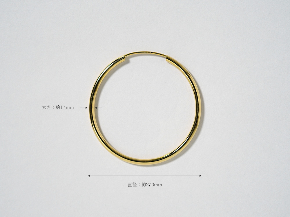 K18 ラウンド イージー フープピアス 27mm rpj3319a23の画像