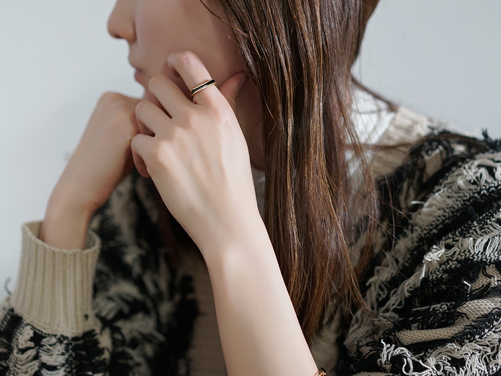 K18 サンド オニキス ストレート リング rpj2357t22の画像