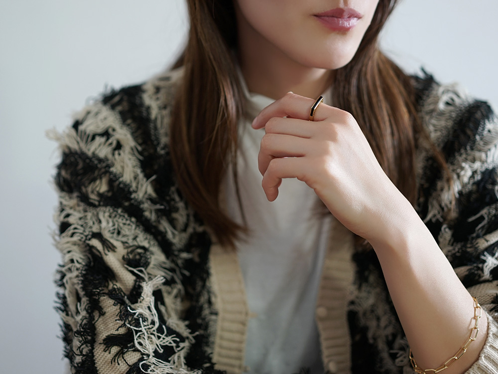 K18 サンド オニキス ストレート リング rpj2357t22の画像