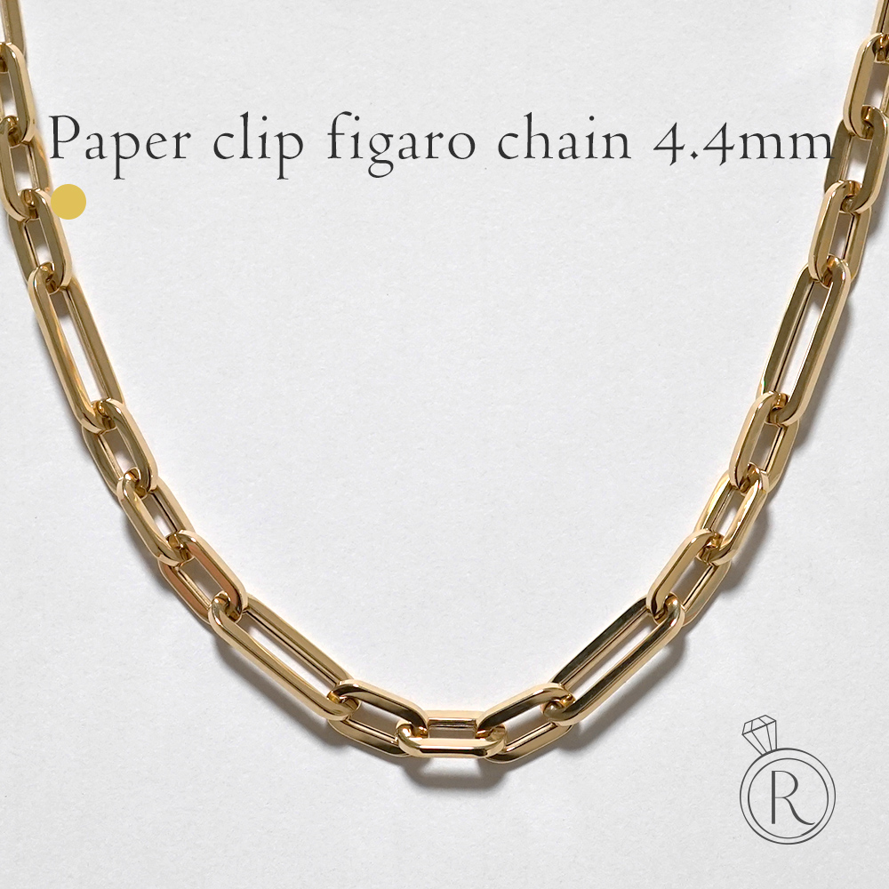 K18 ペーパークリップ フィガロ ネックレスチェーン 4.4mm rpu102121の画像