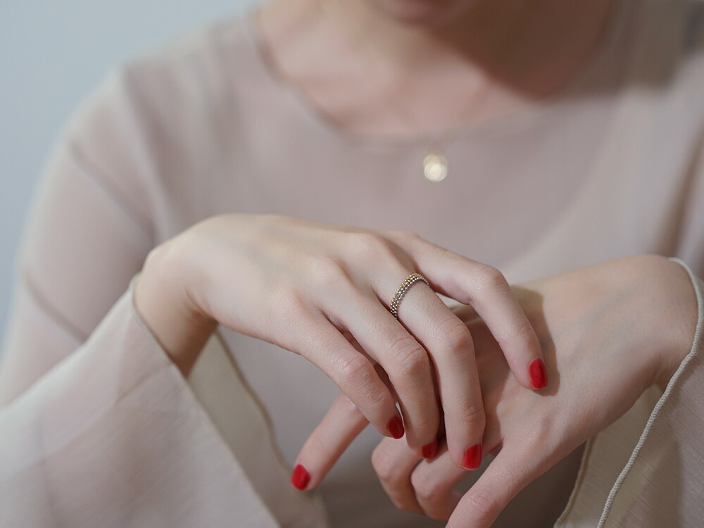 K18/Pt カットボール チェーンリング 1.2mm rpaub5722の画像